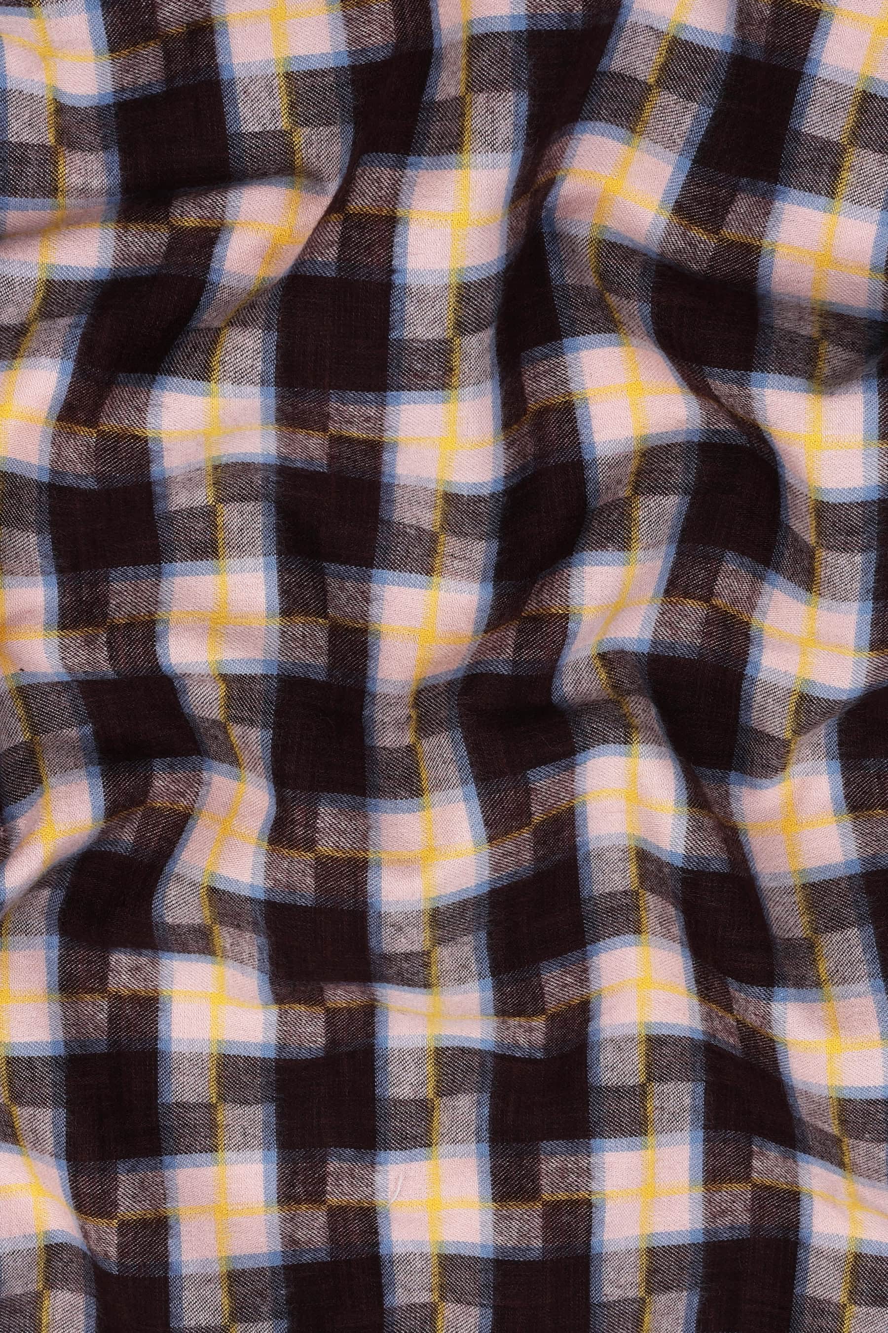 Dark Brown and Cream with yellow line windowpane check shirt