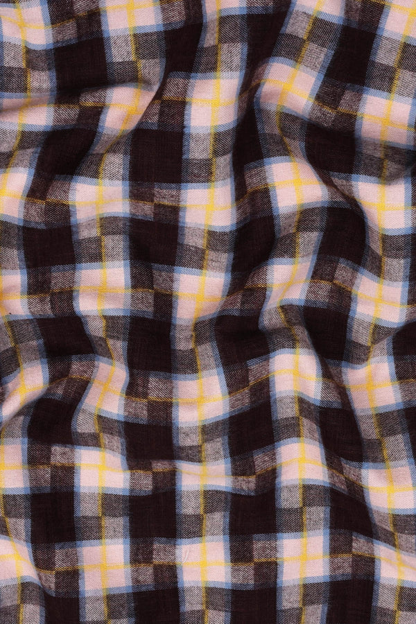 Dark Brown and Cream with yellow line windowpane check shirt
