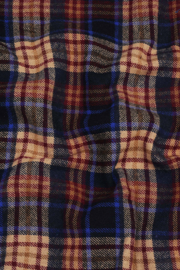 Brown with blood red and dark blue brushing check shirt