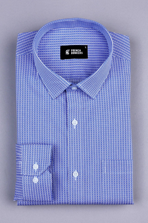 White with Royal blue square printed shirt