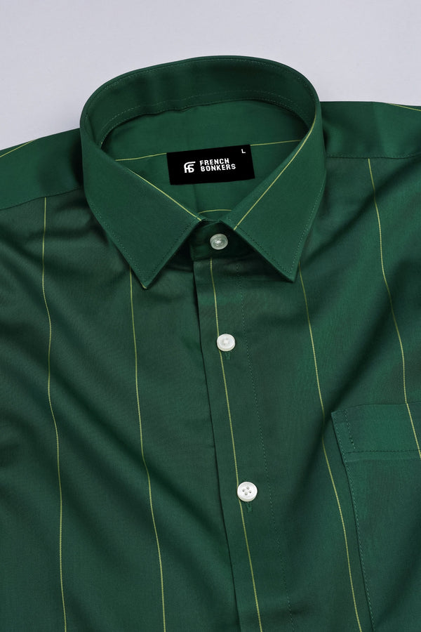 Mehndi green with yellow line awning stripe shirt