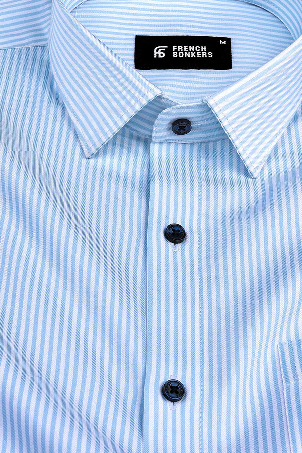 Light sky blue with white twill texture pin stripe shirt