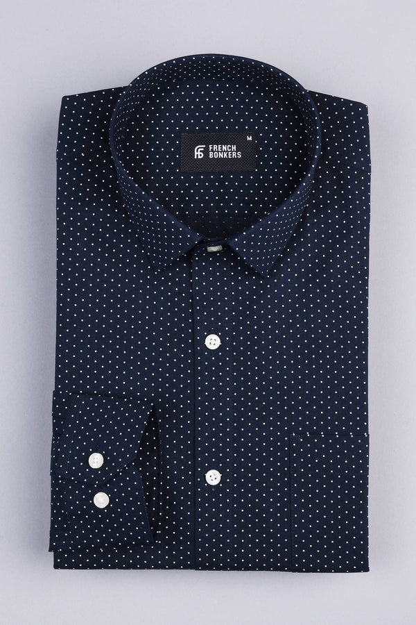 Dark blue with white dot polka printed shirt Dark blue with white dot polka printed shirt