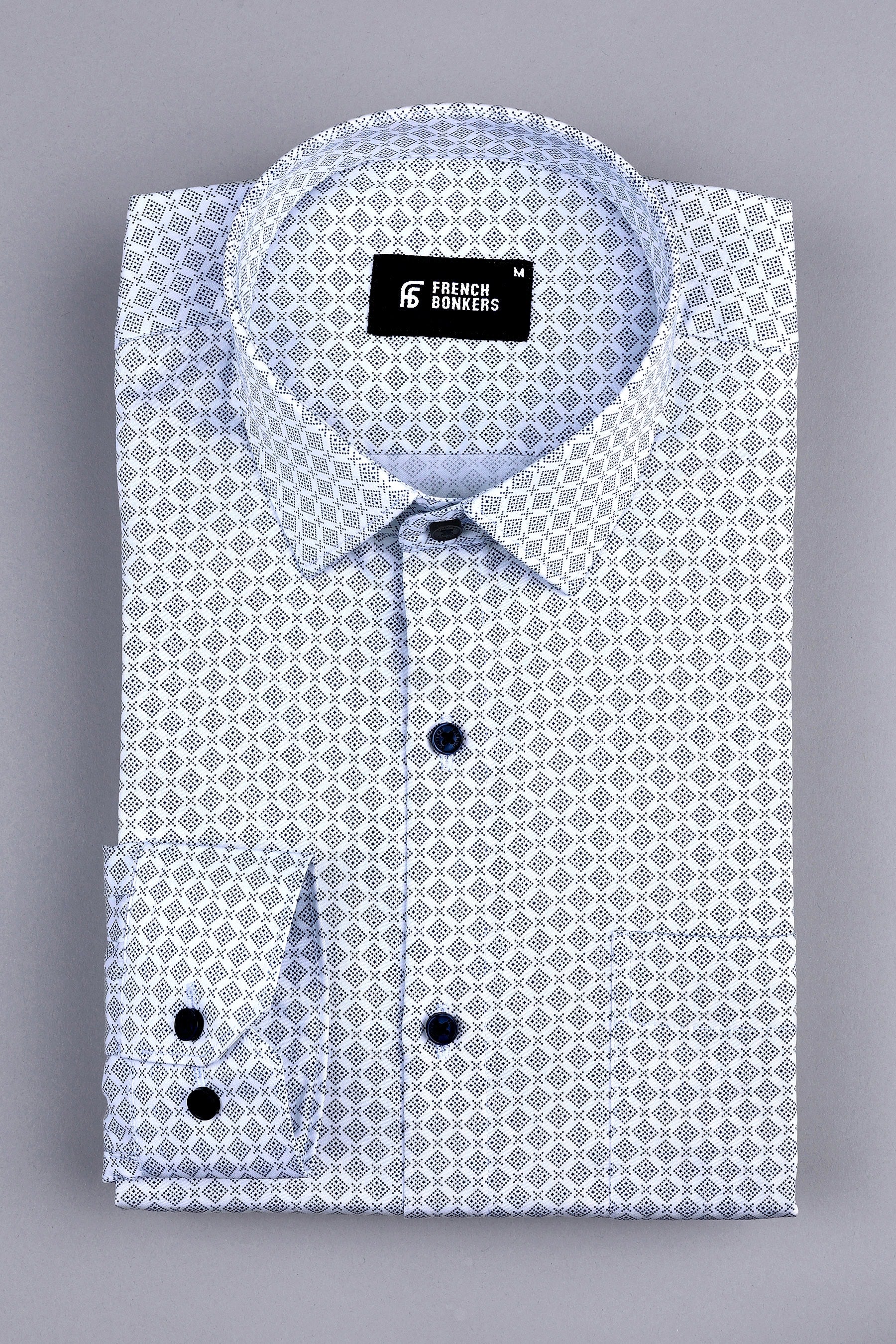 White dress shirt with blue dots hotsell