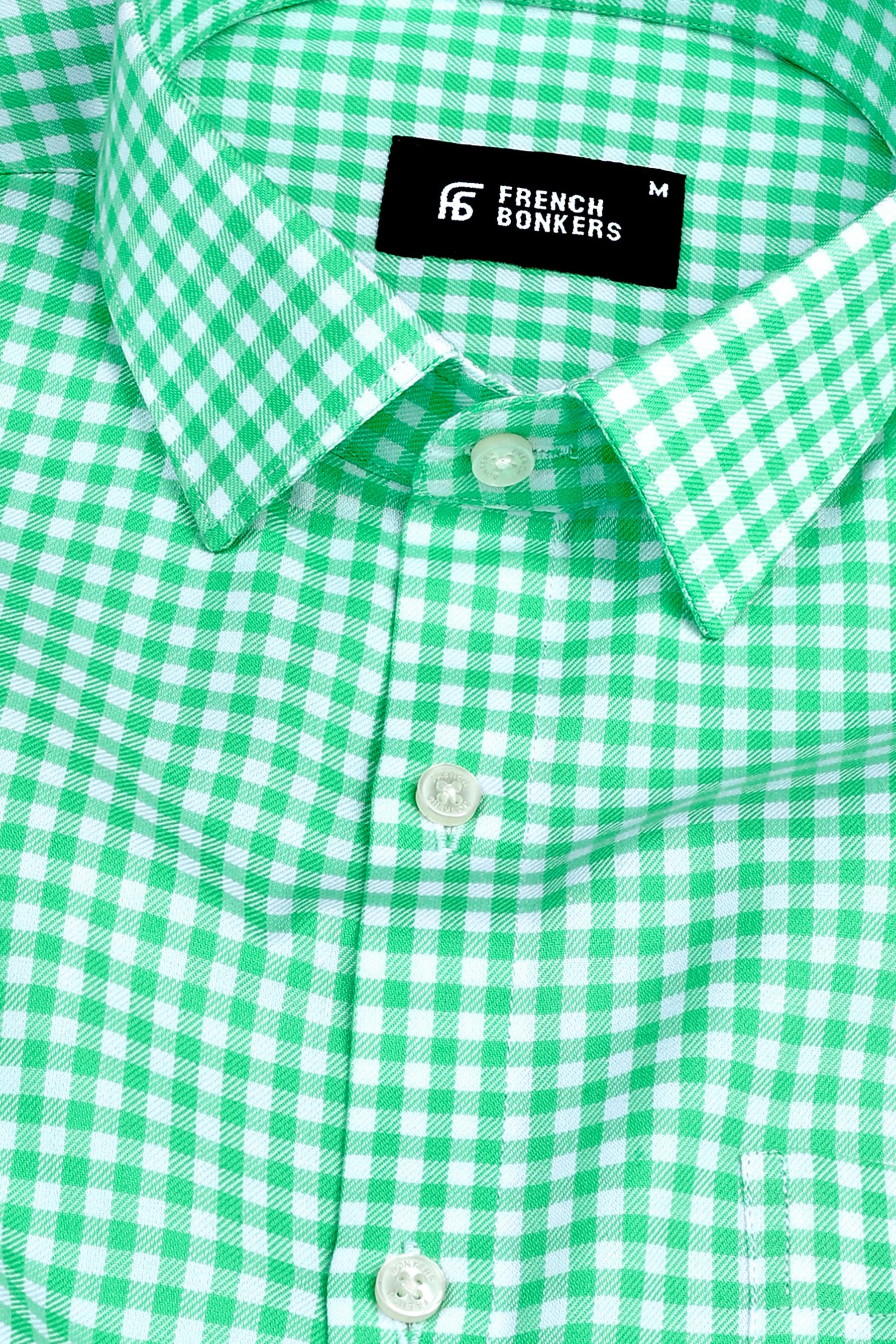 Classic parrot green with white twill check shirt