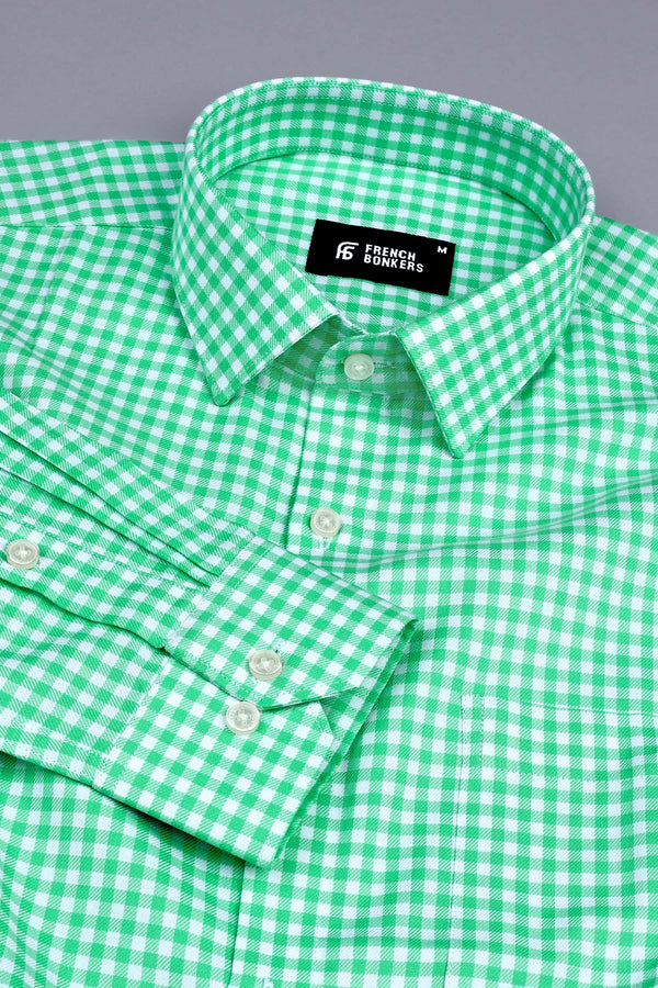 Classic parrot green with white twill check shirt