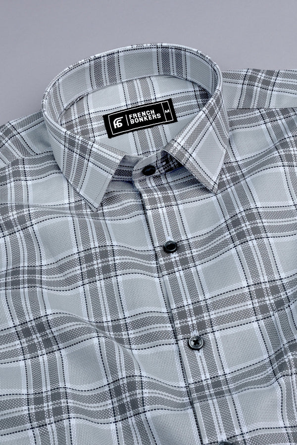 Fossil grey with white windowpane check shirt