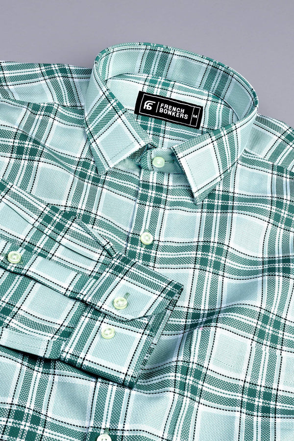 Green with white windowpane check shirt