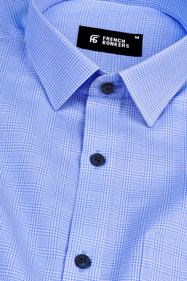 Royal blue with white zigzag twill check shirt