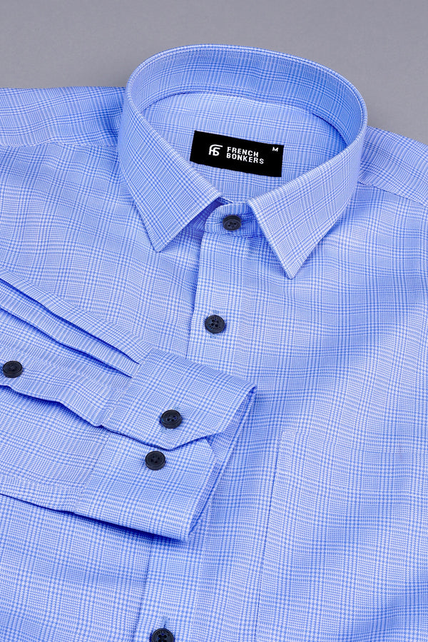 Royal blue with white zigzag twill check shirt