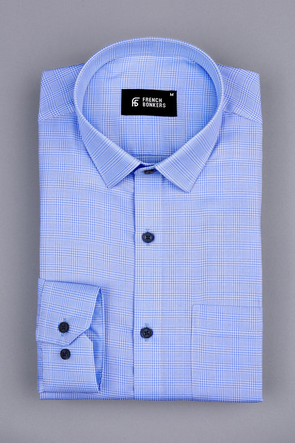 Royal blue with white zigzag twill check shirt