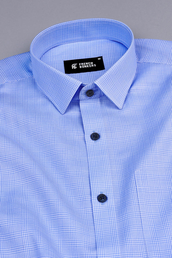 Royal blue with white zigzag twill check shirt