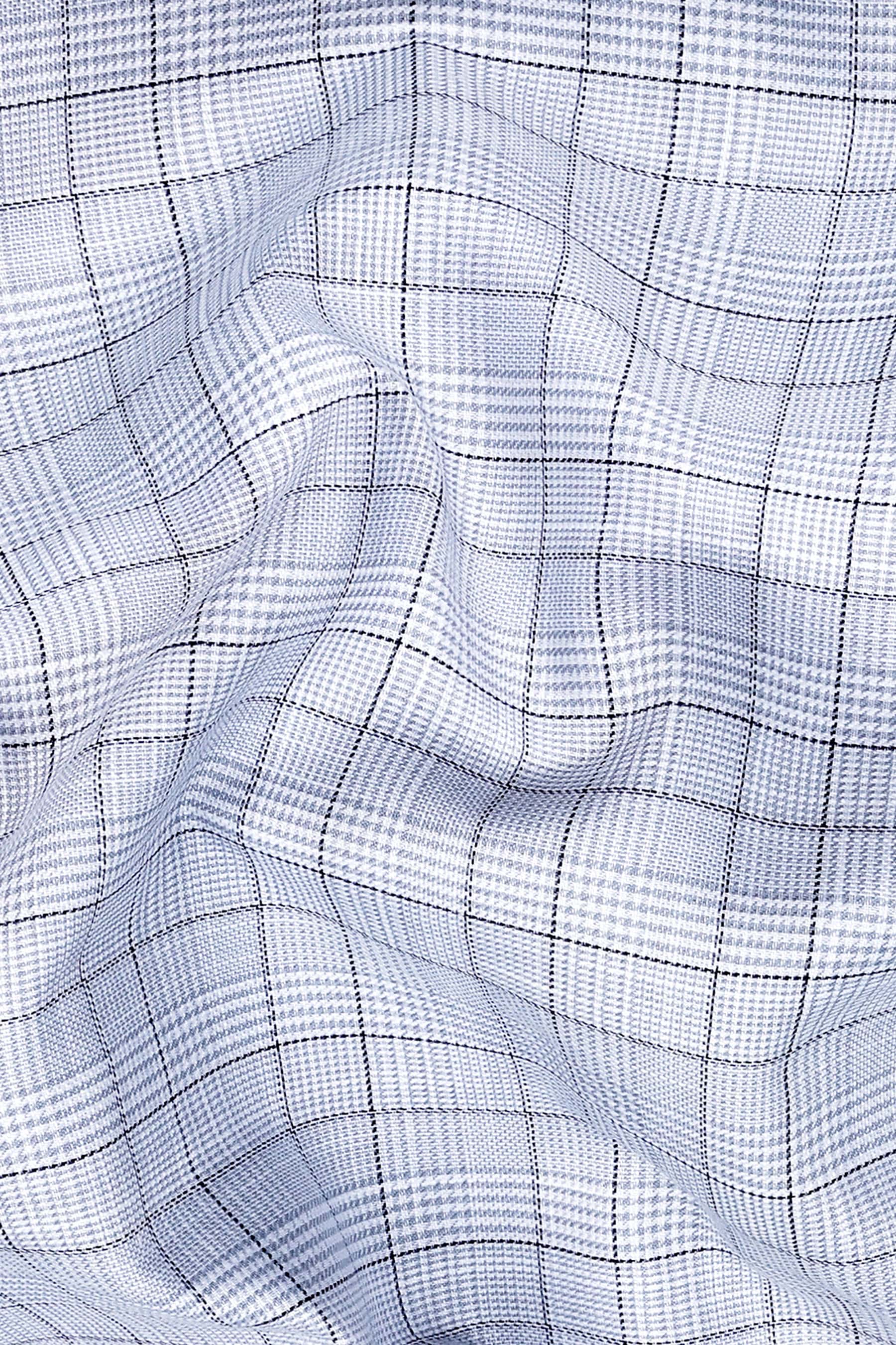 Grey and white with black line box check shirt
