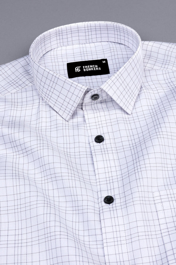 White with light grey line check shirt