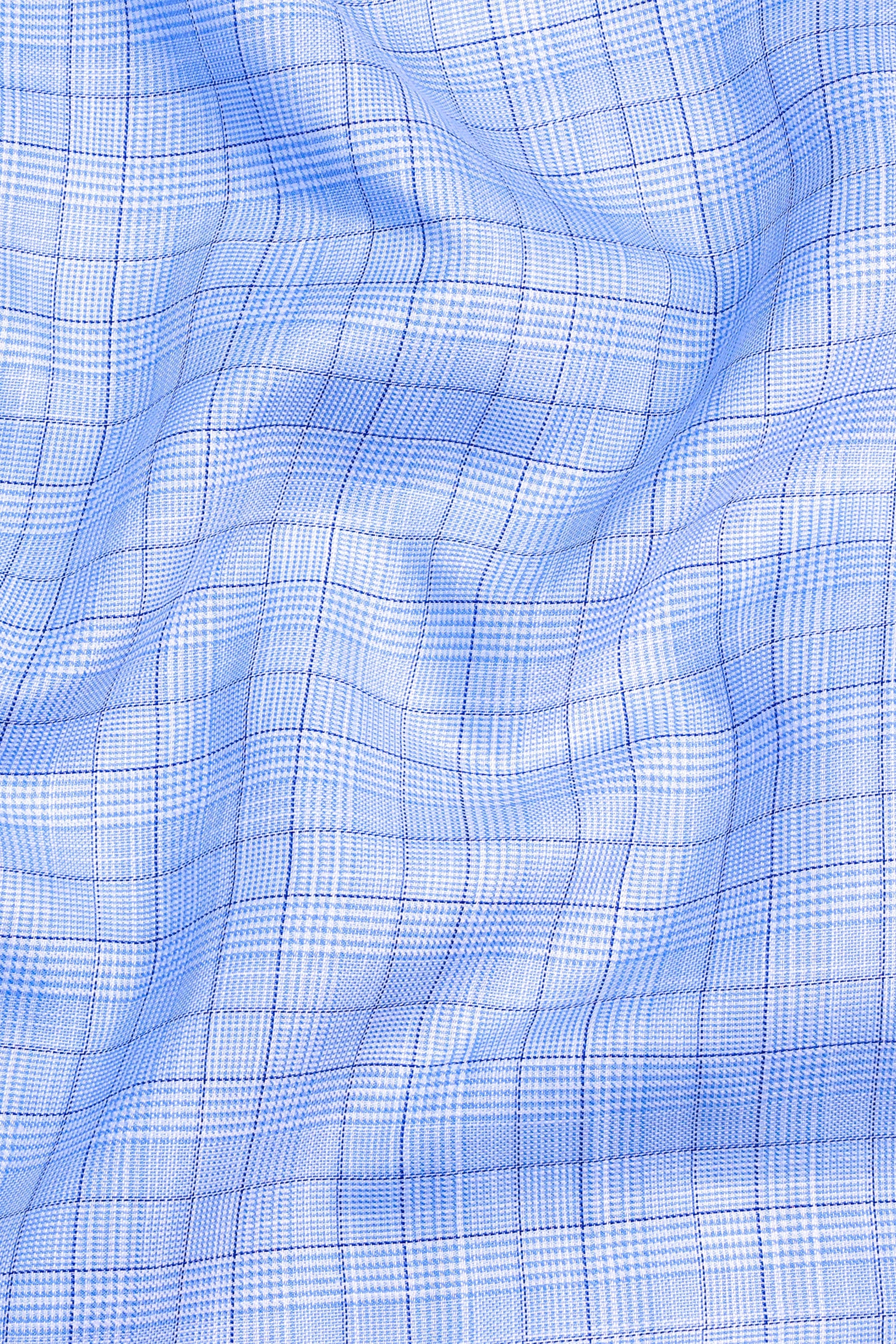 Blue and white with dark blue box check shirt