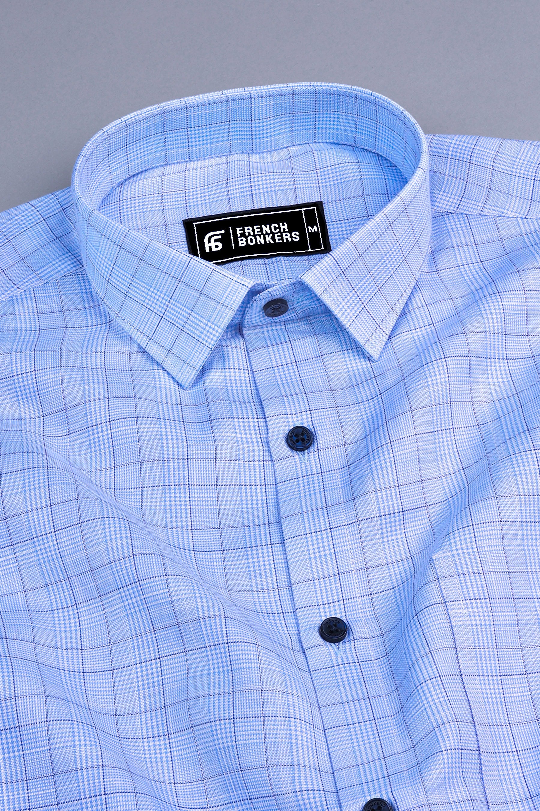 Blue and white with dark blue box check shirt