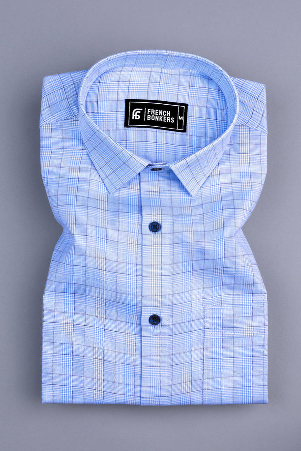 Blue and white with dark blue box check shirt