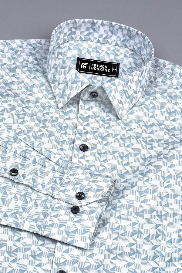 White with grey triangle shape cotton printed shirt