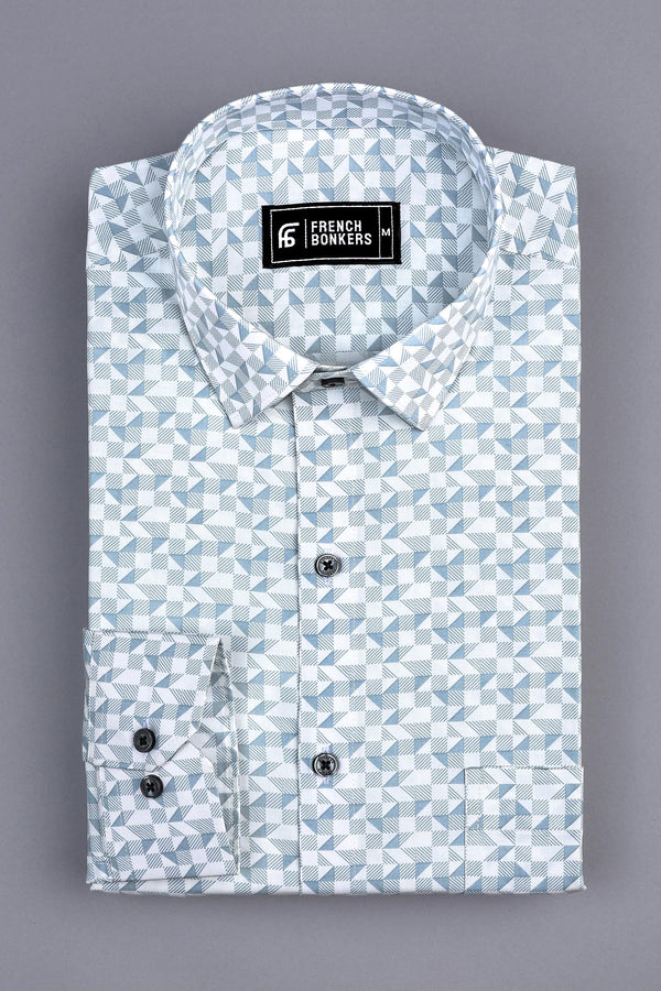 White with grey triangle shape cotton printed shirt