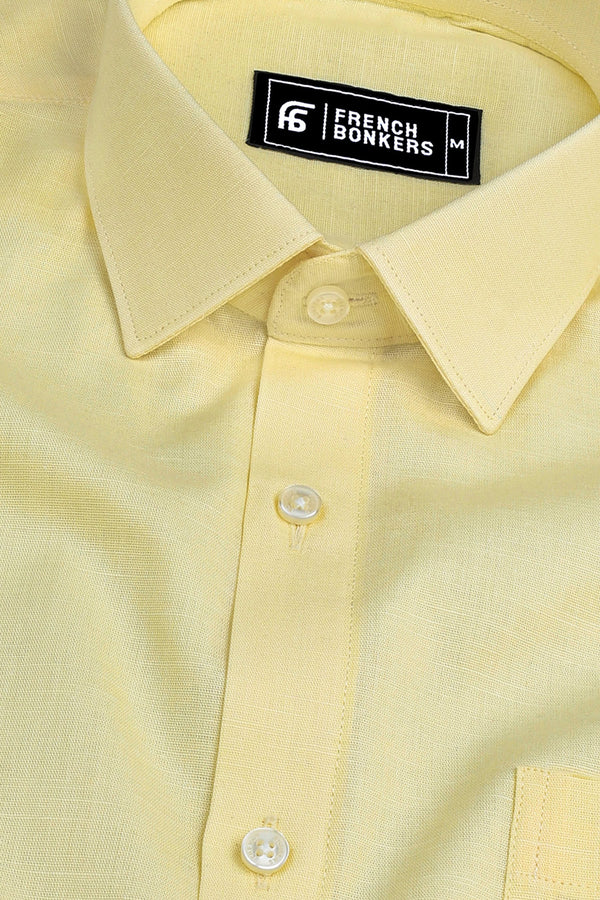 Shiny light yellow cotton linen shirt