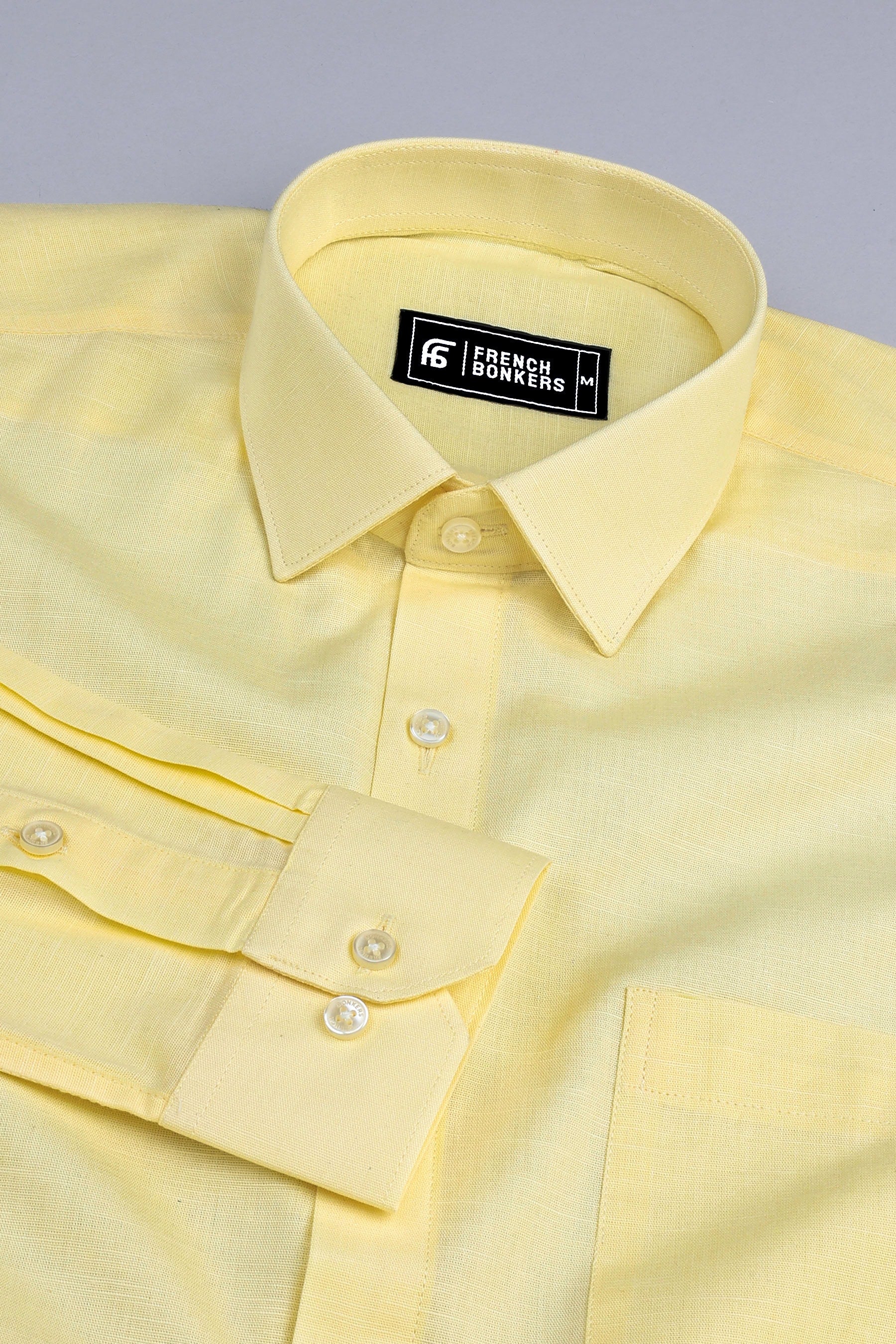 Shiny light yellow cotton linen shirt