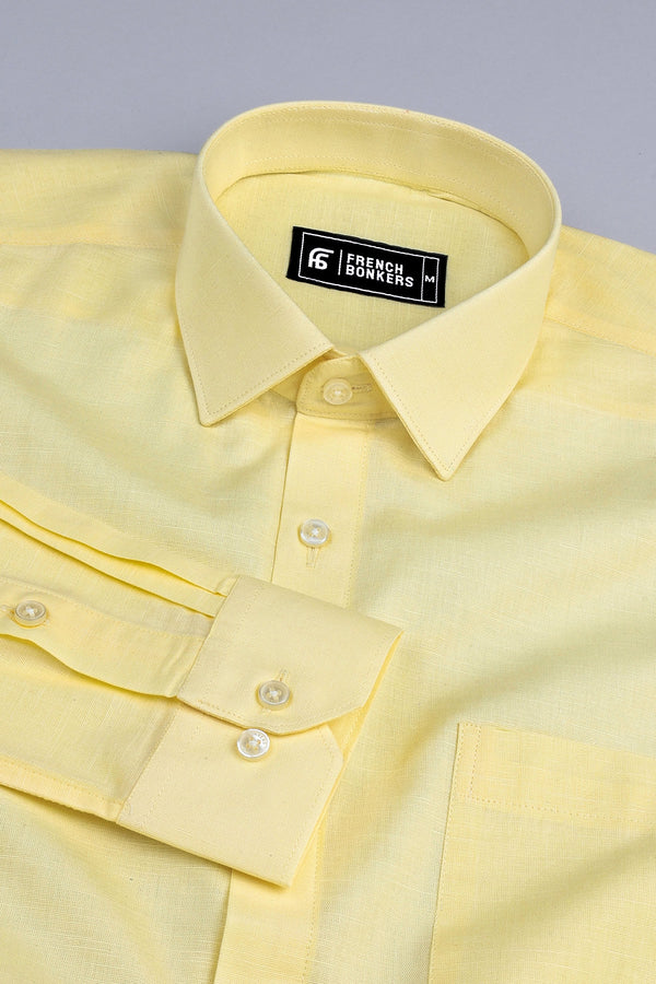 Shiny light yellow cotton linen shirt