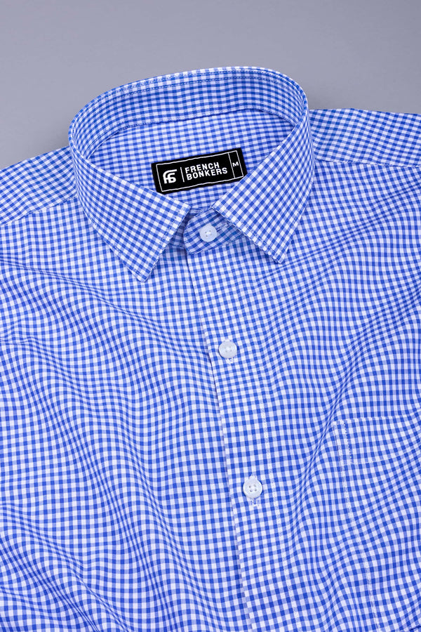 Blue with white pin check cotton shirt