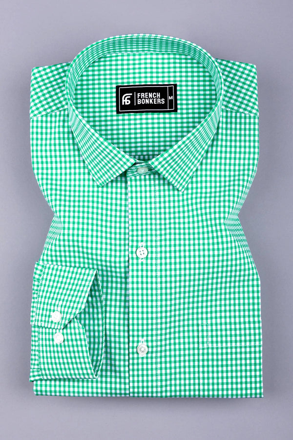 Green with white pin check cotton shirt