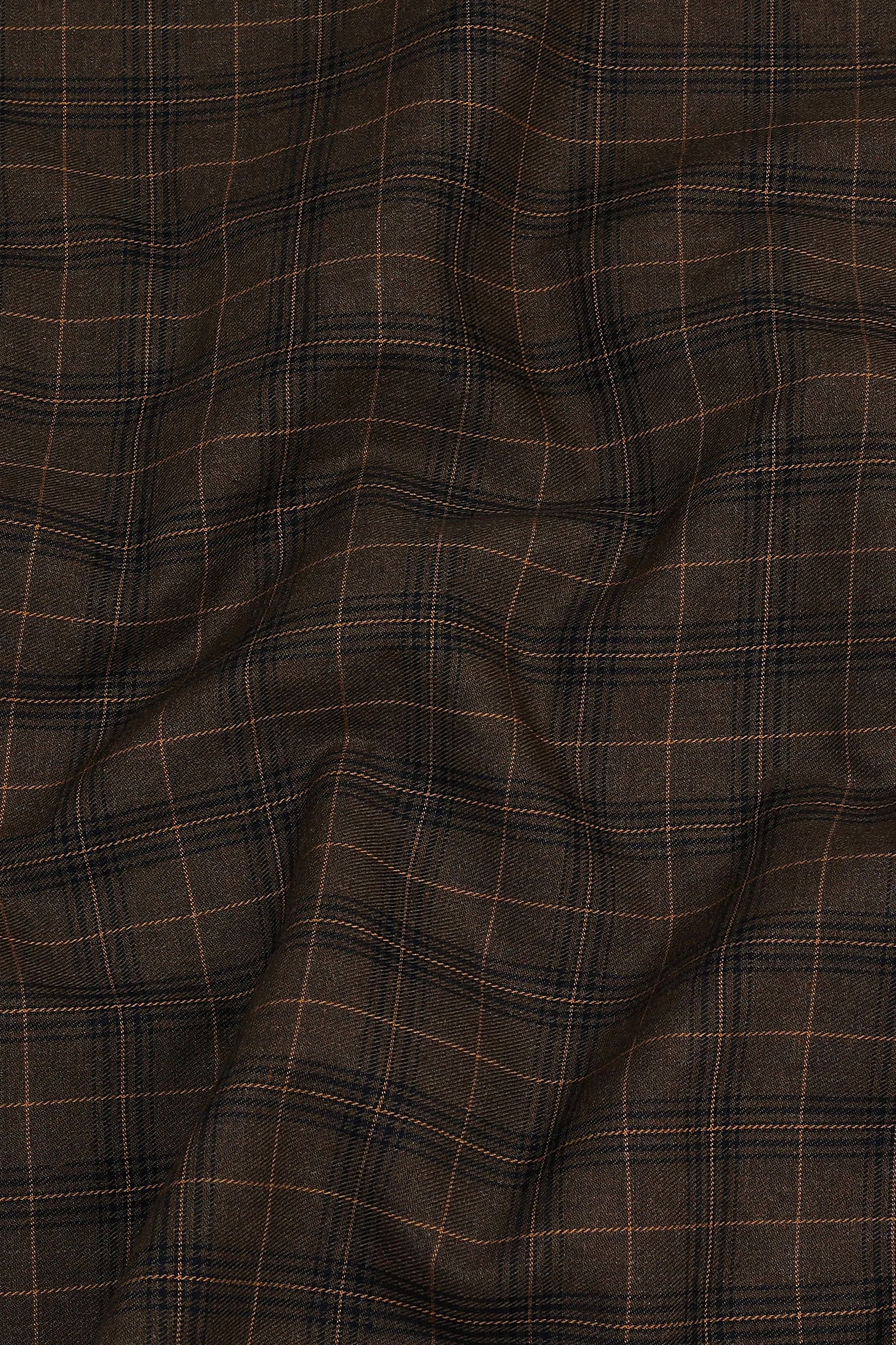 Dark brown with light brown line box check cotton shirt