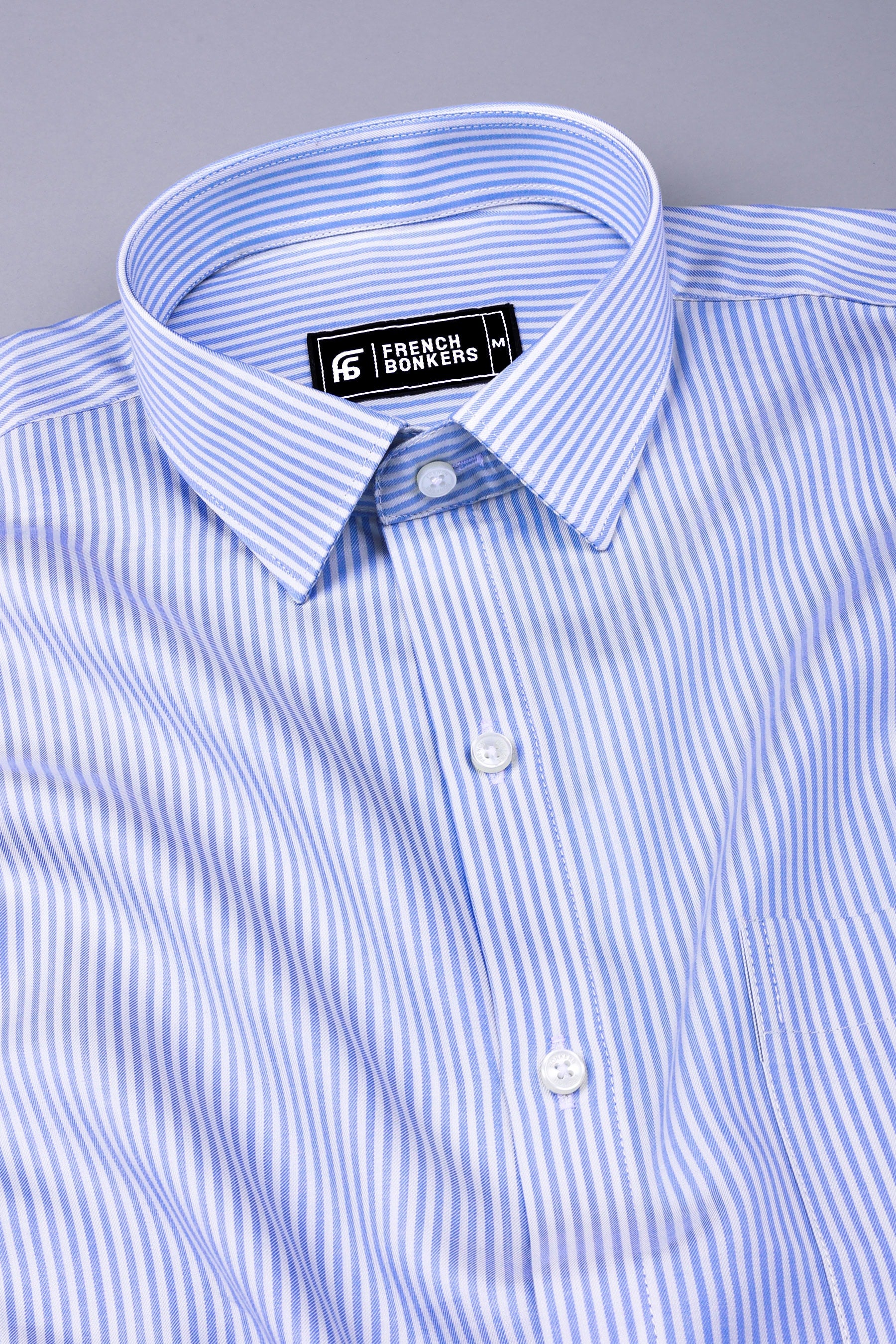 White with blue twill texture stripe cotton shirt
