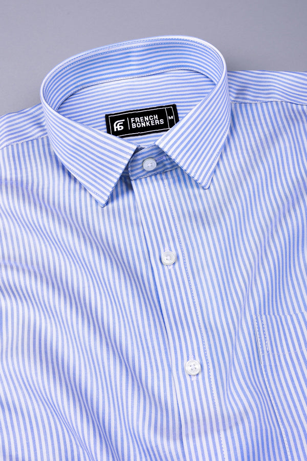 White with blue twill texture stripe cotton shirt