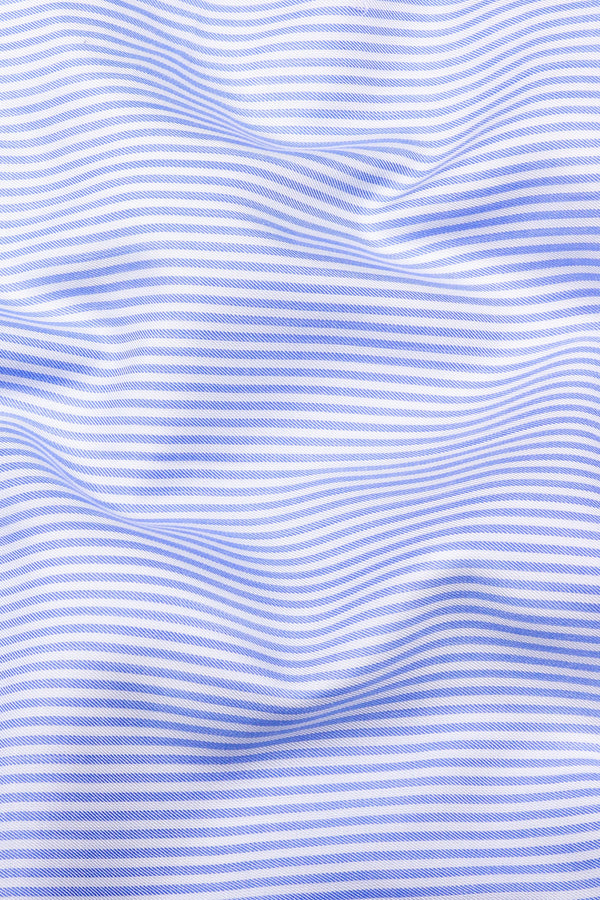 White with blue twill texture stripe cotton shirt