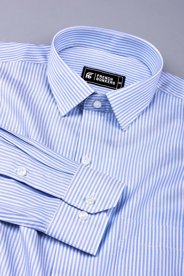White with blue twill texture stripe cotton shirt