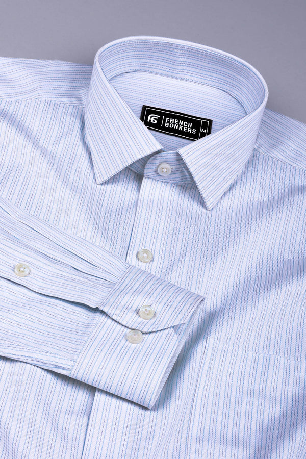 White with light blue classic stripe cotton shirt
