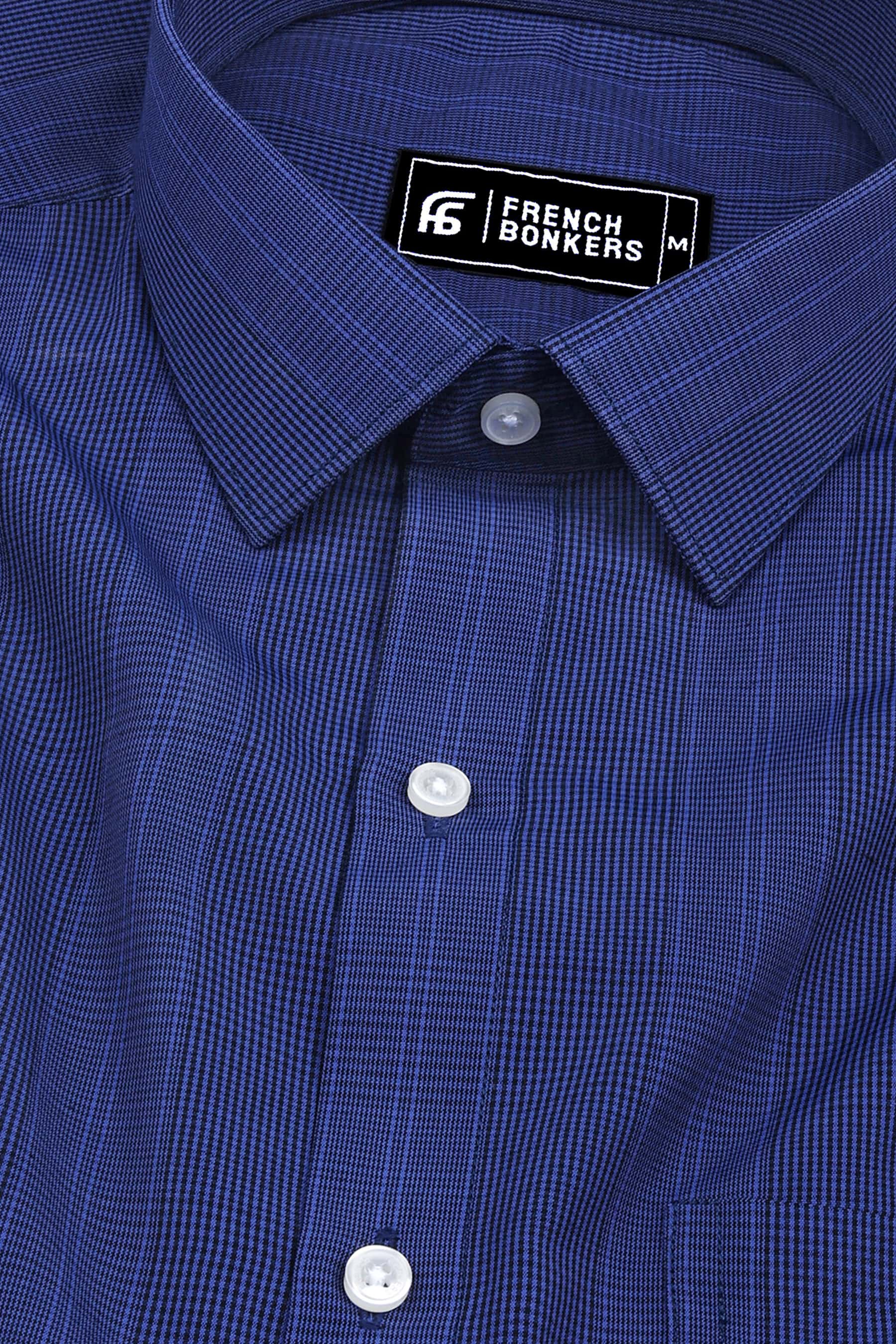 Royal blue with black mini micro check cotton shirt