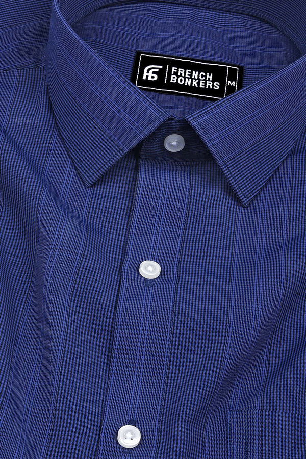 Royal blue with black mini micro check cotton shirt