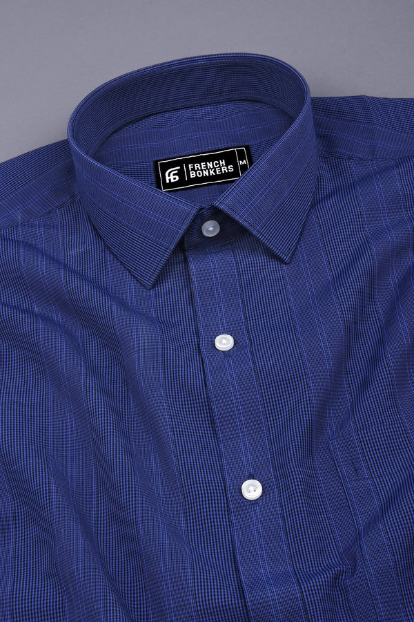 Royal blue with black mini micro check cotton shirt