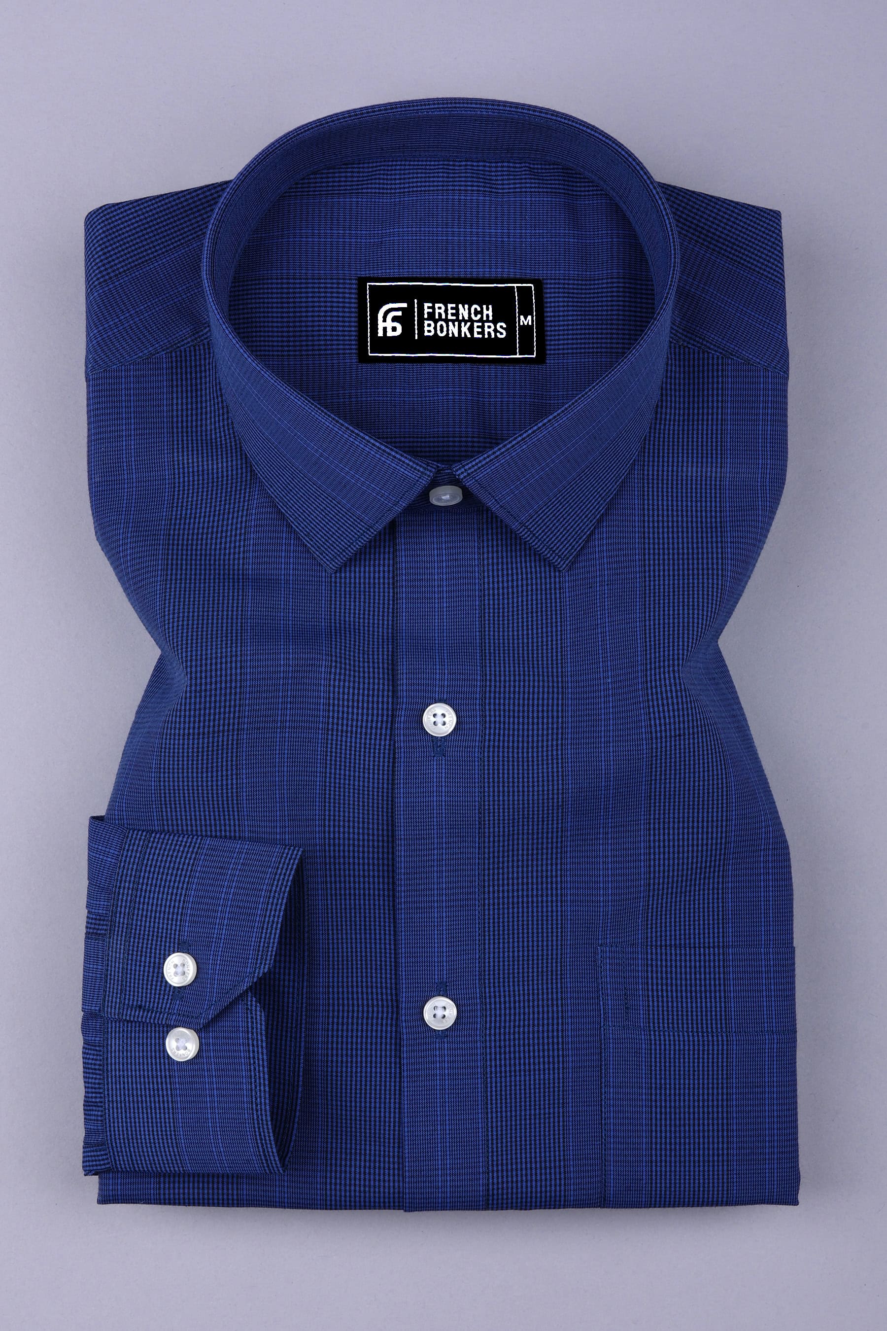 Royal blue with black mini micro check cotton shirt
