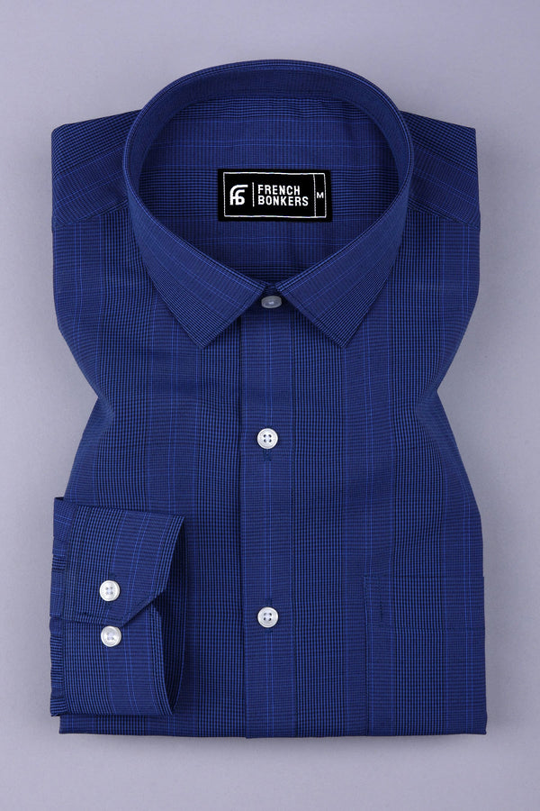 Royal blue with black mini micro check cotton shirt