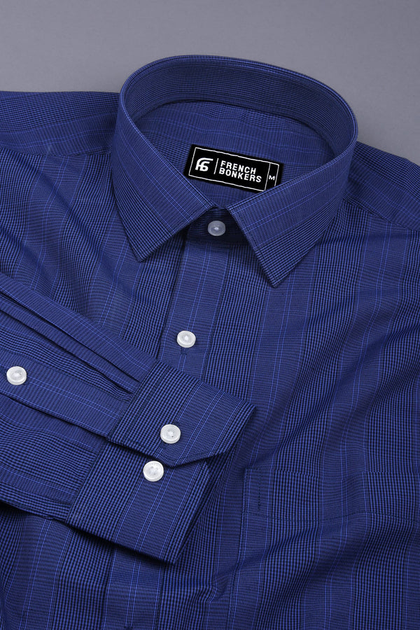 Royal blue with black mini micro check cotton shirt