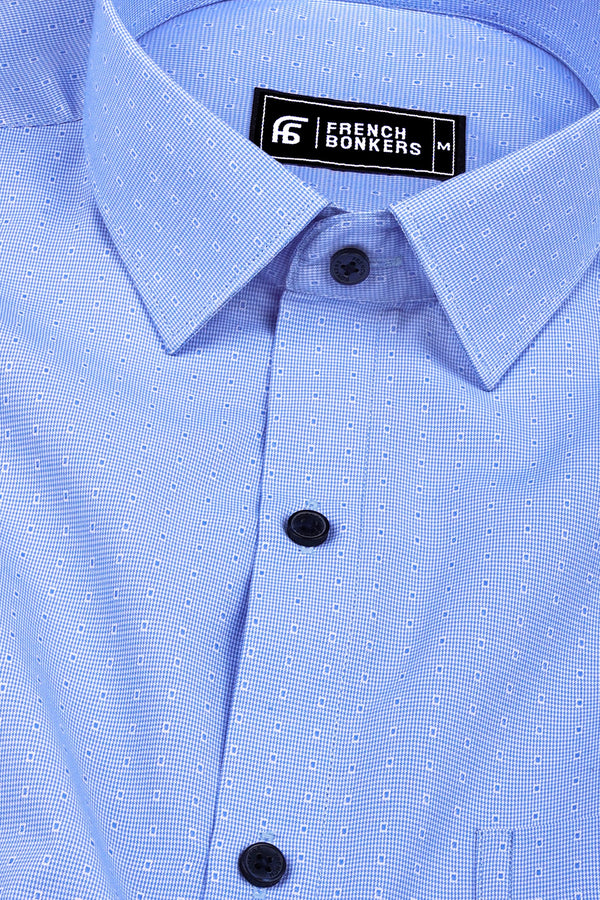 Blue with white houndstooth cotton shirt