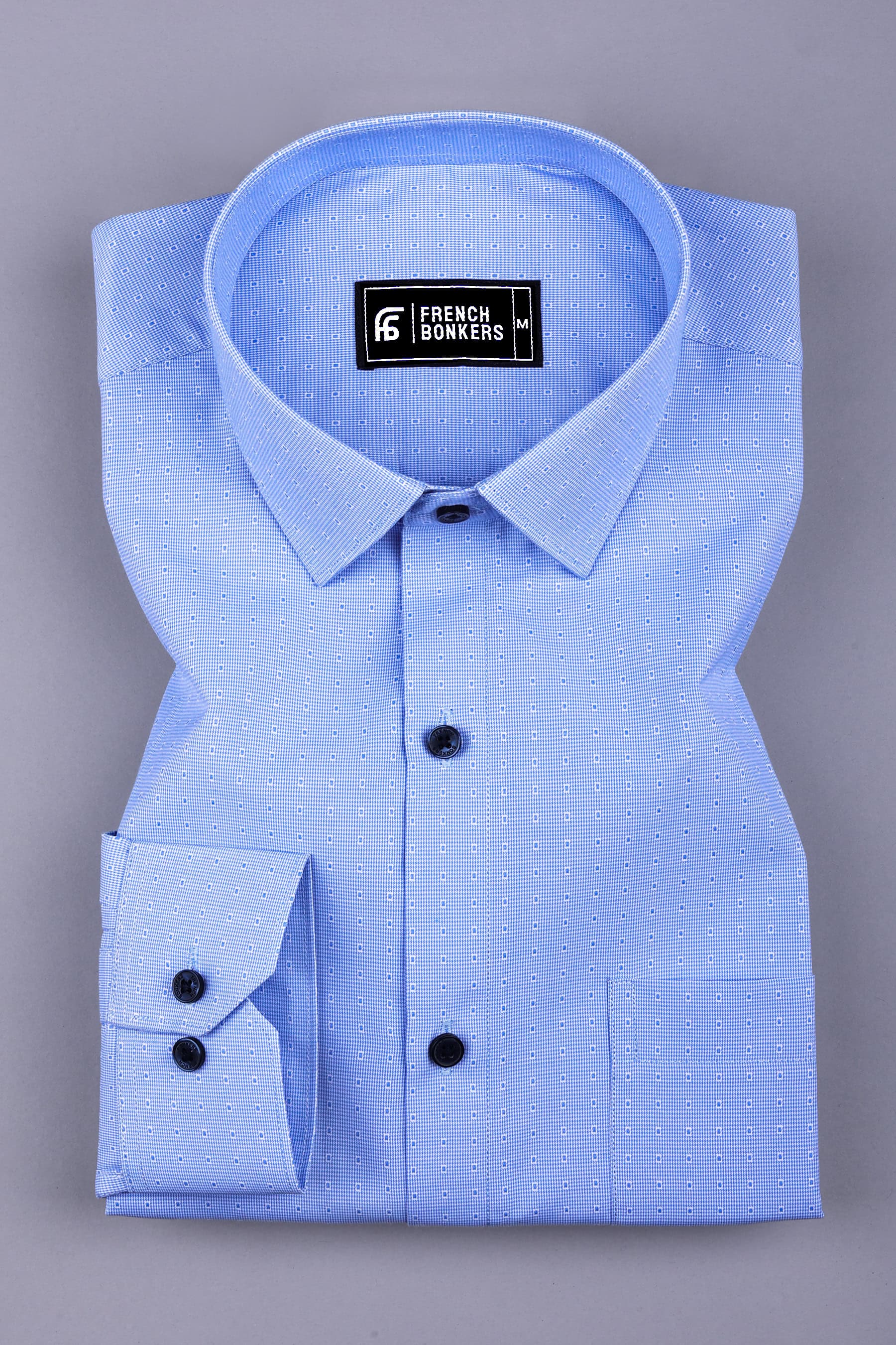 Blue with white houndstooth cotton shirt