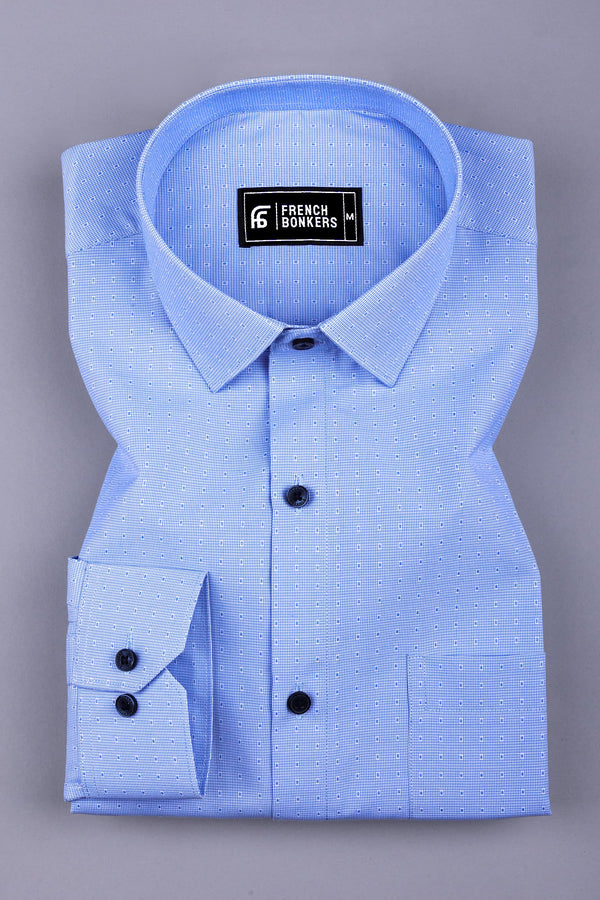 Blue with white houndstooth cotton shirt