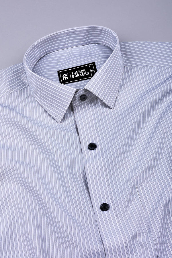 Grey with white regency stripe cotton shirt