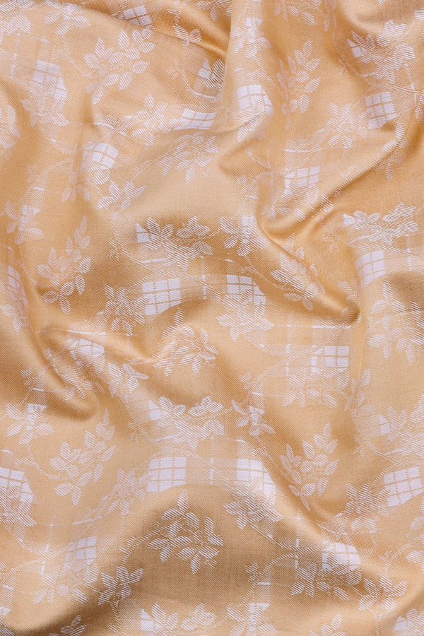 Brown floral printed jacquard  cotton shirt