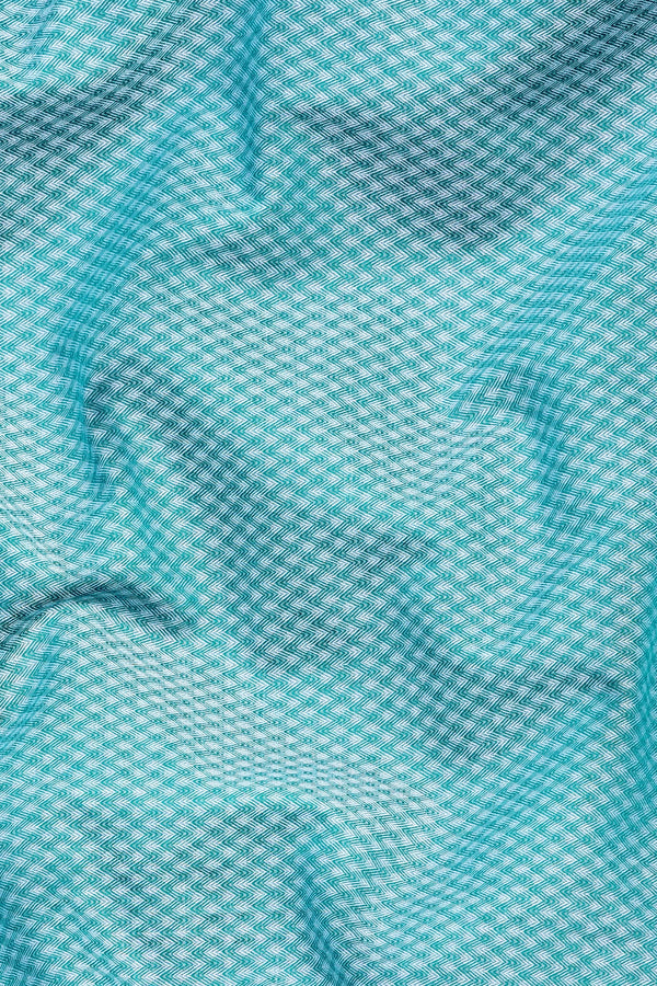 Green and white harringbone texture cotton solid shirt