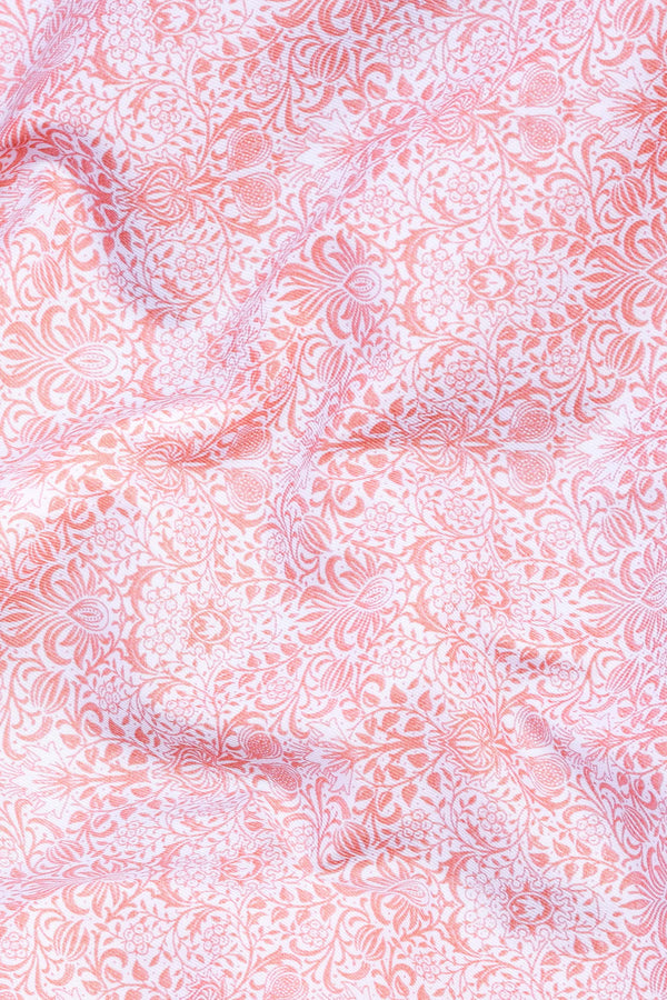 White with carrot floral design printed cotton shirt