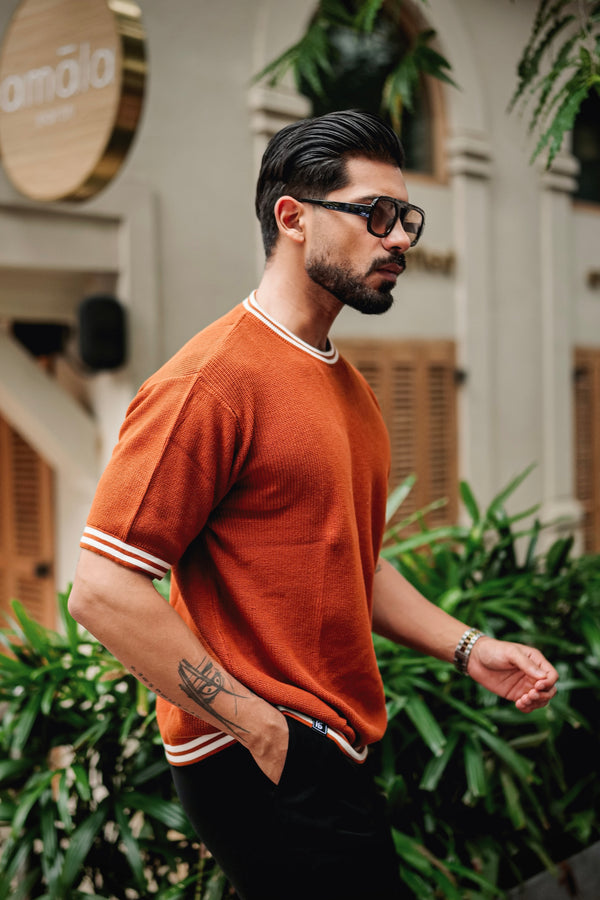 Pumpkin Orange Knitted Cotton T-Shirt