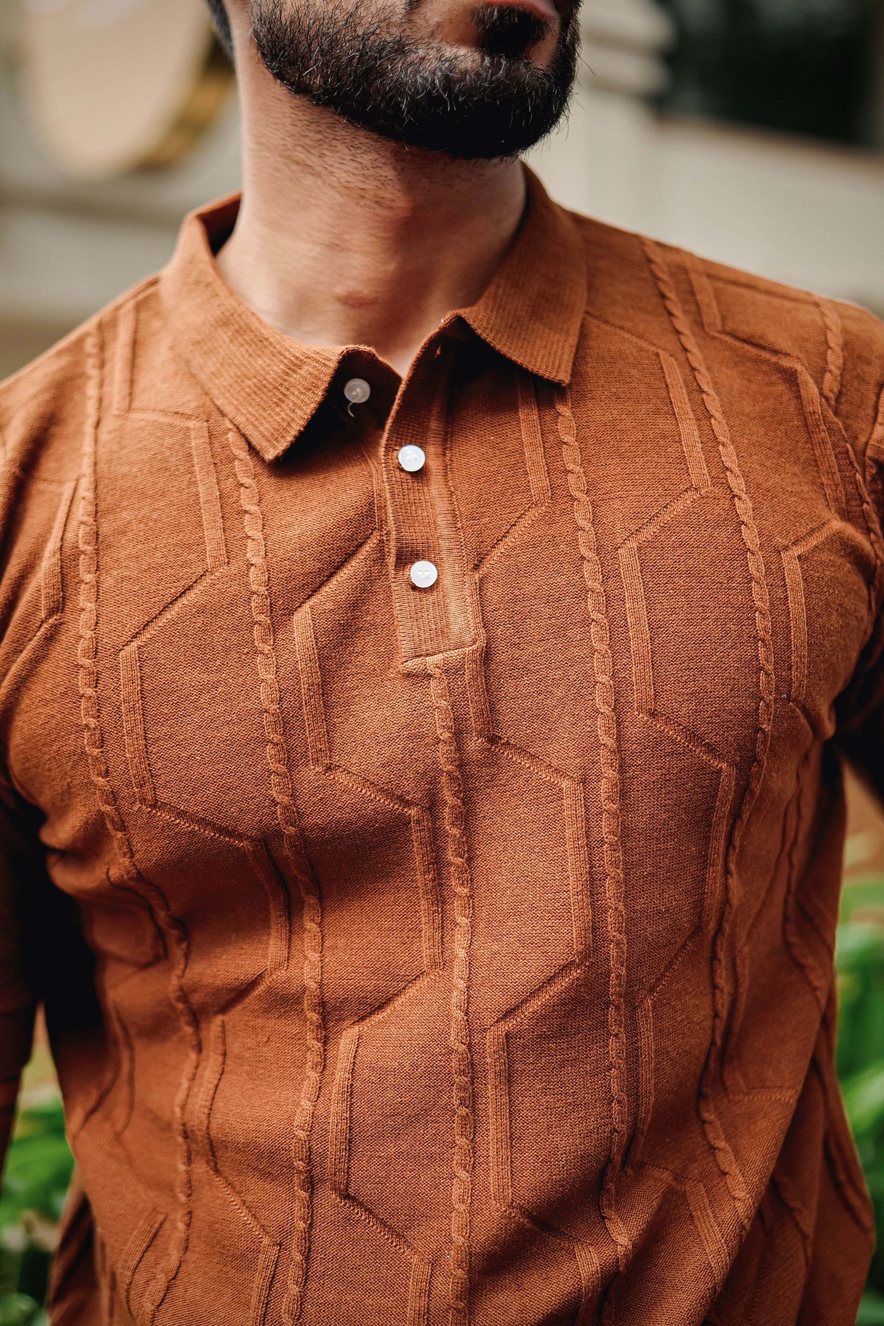 Molassa Brown Knitted Cotton Polo T-Shirt