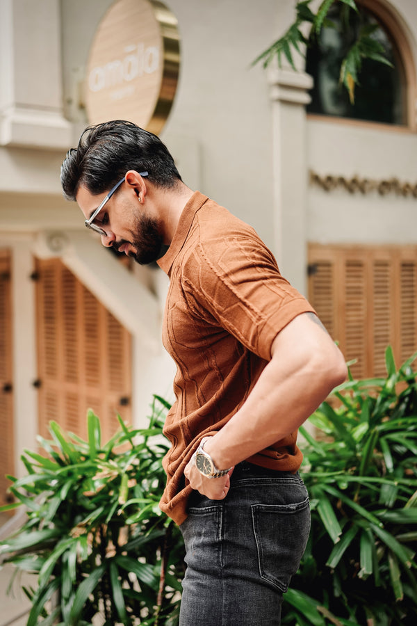 Molassa Brown Knitted Cotton Polo T-Shirt